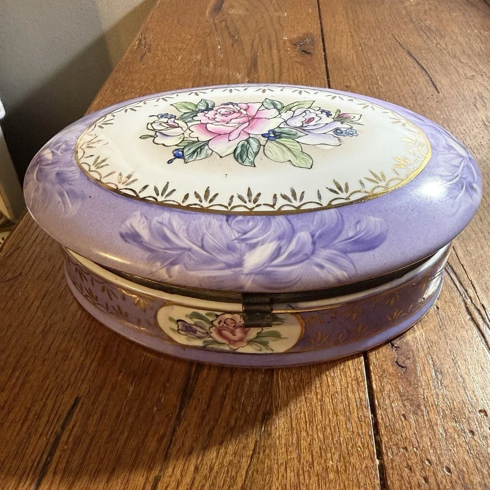 Vintage Limoges China Floral Hinged Trinket Box